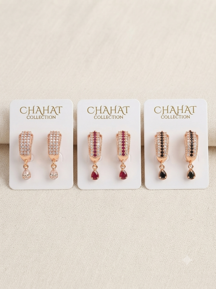 Elegant Curved Crystal Huggie Earrings with Teardrop Ston
