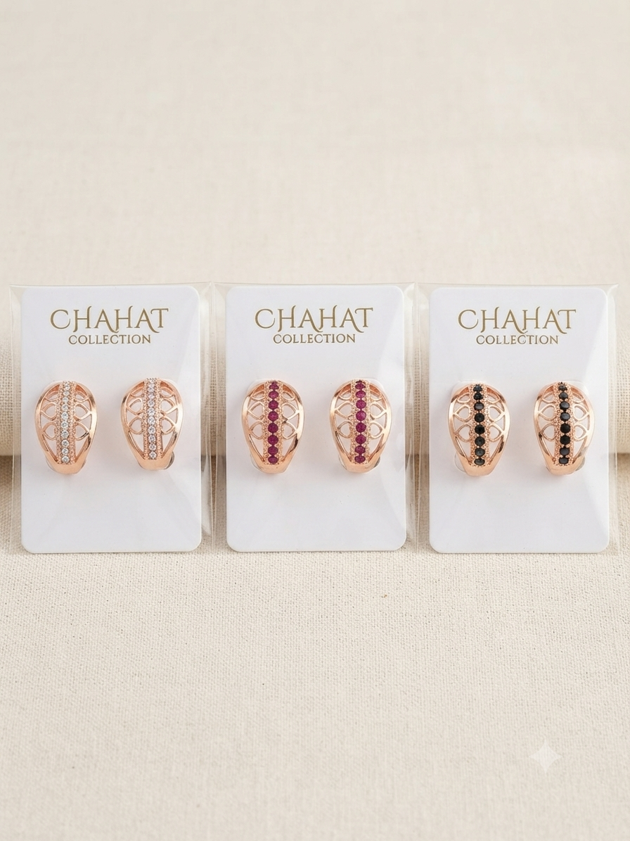 Royal Lattice Stone Stud Earrings | Chahat Collection