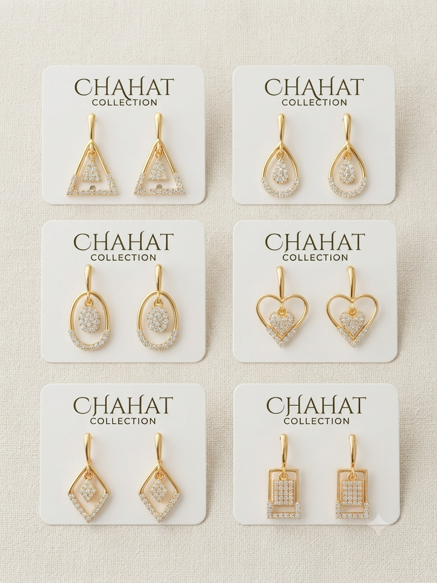 Elegant Gold-Plated Zircon Drop Earrings Collection – 6 Geometric Designs