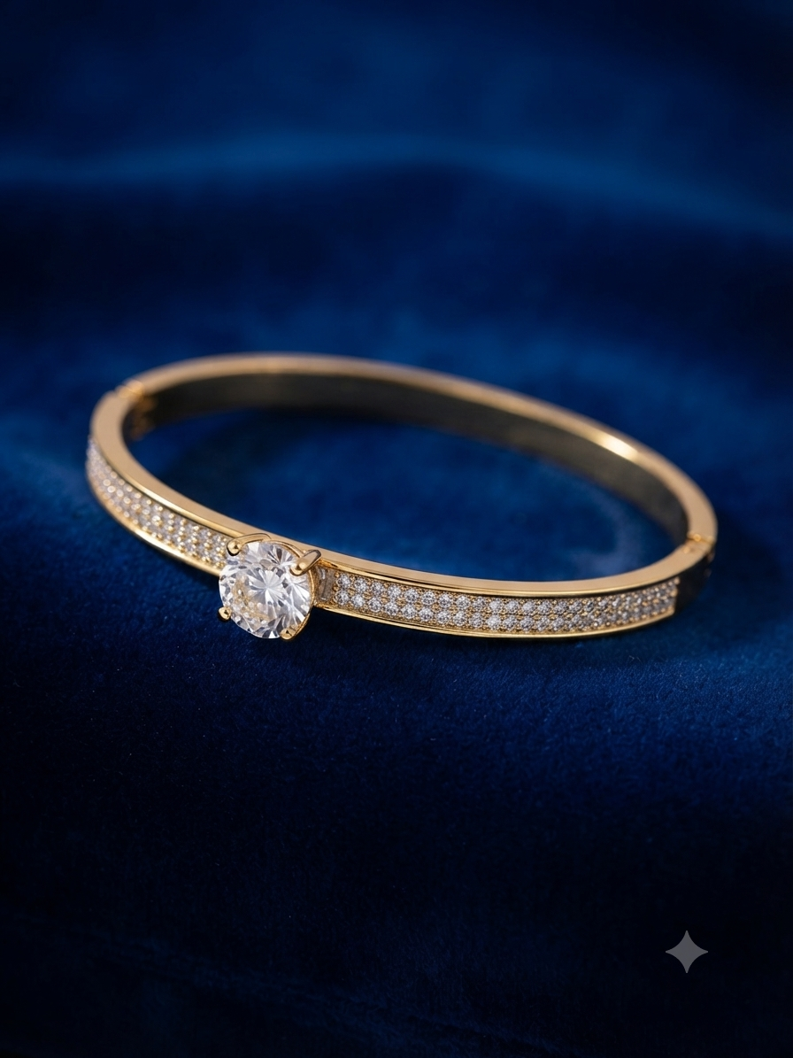 Elegant Gold Plated Floral Zircon Bangle Bracelet for Women