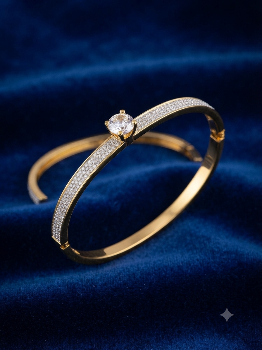 Elegant Gold Plated Floral Zircon Bangle Bracelet for Women
