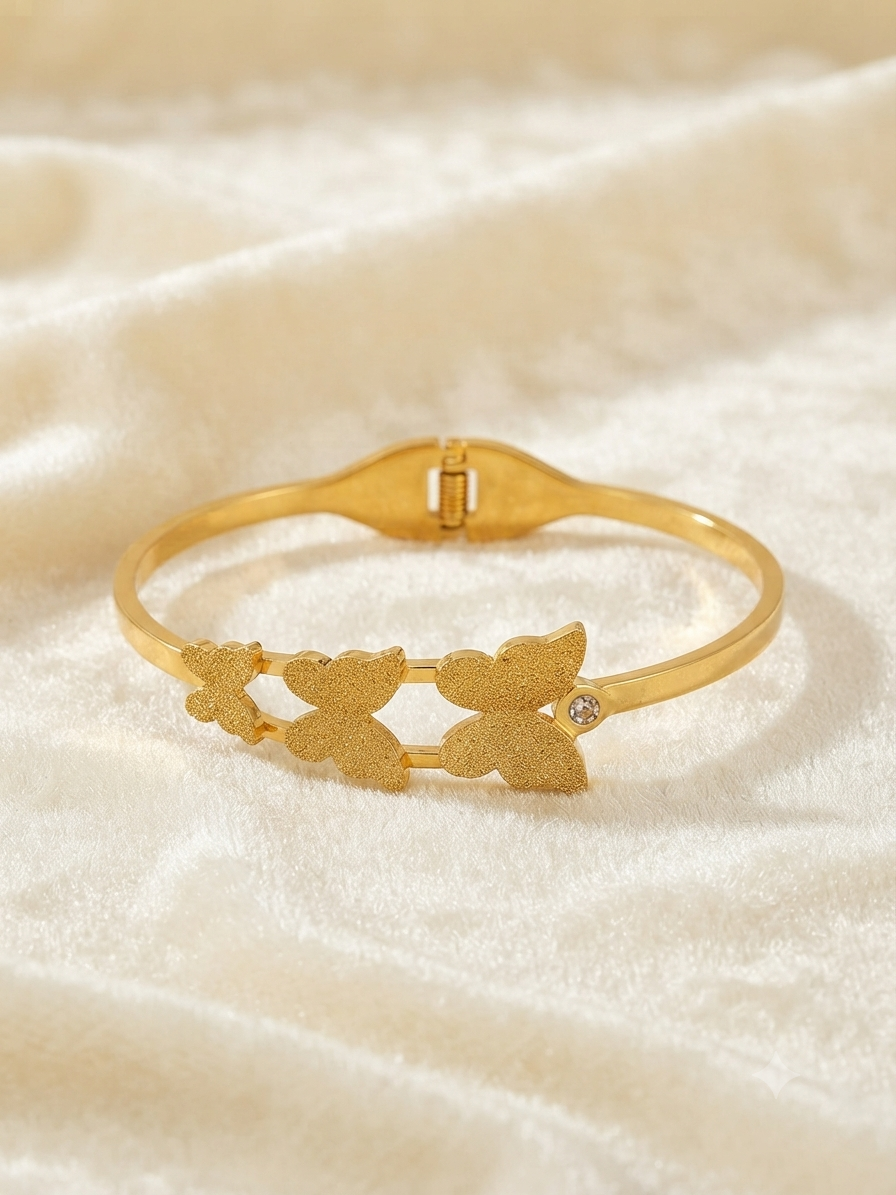 Golden Butterfly Textured Cuff Bangle Bracelet