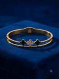 Golden Black Clover Double-Band Hinged Bangle Bracelet