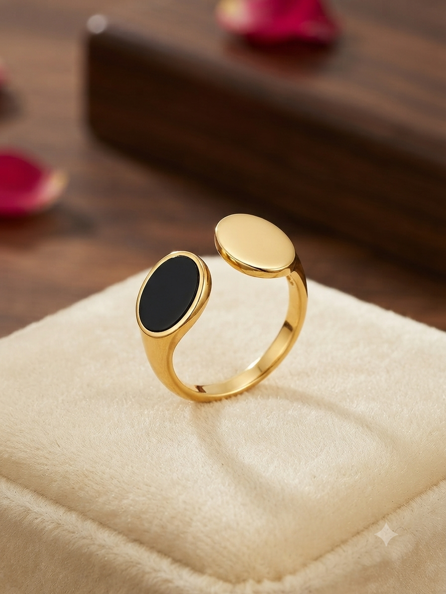 Elegant Gold Plated Dual Motifs Adjustable Ring for Women