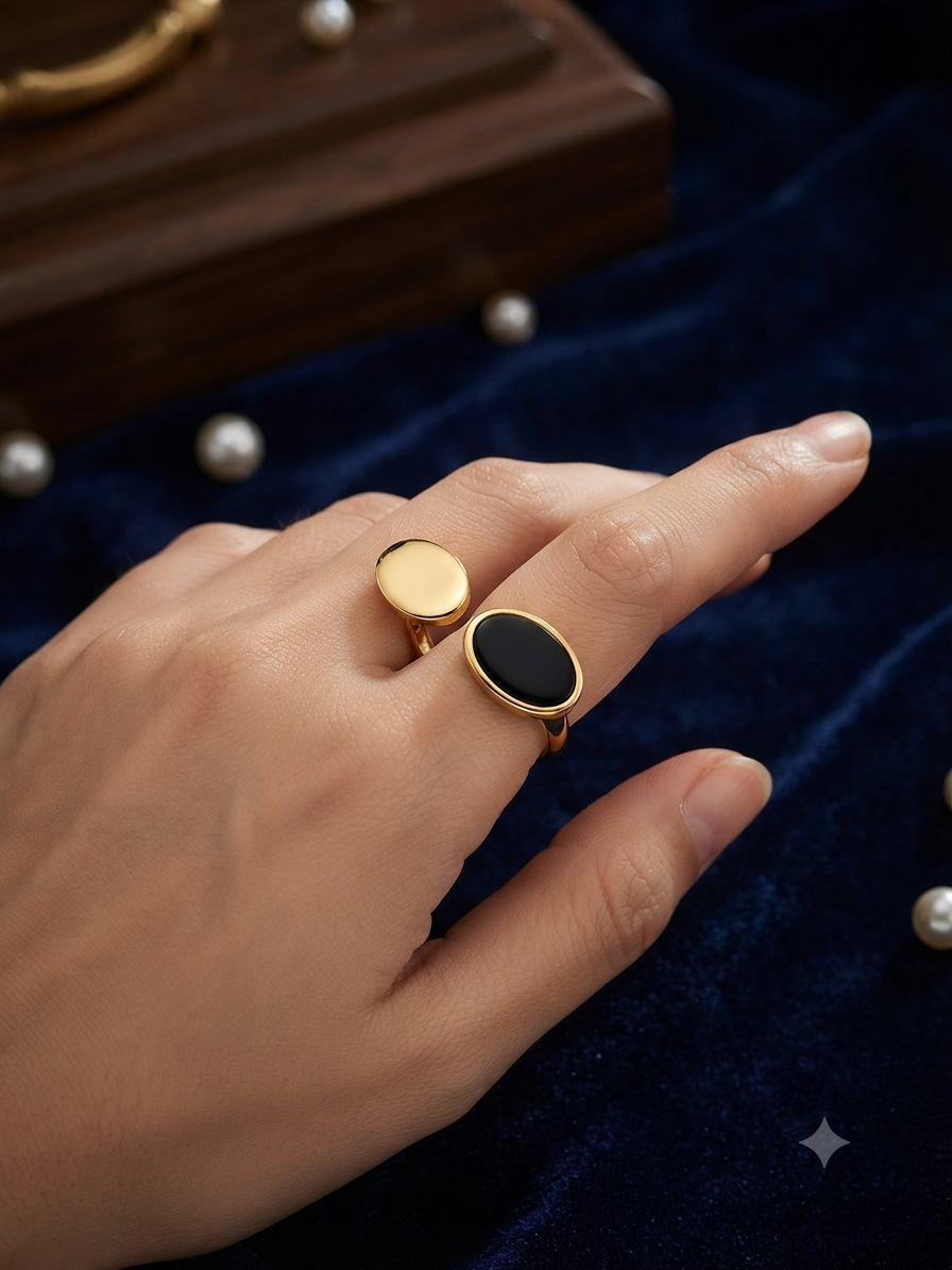 Elegant Gold Plated Dual Motifs Adjustable Ring for Women