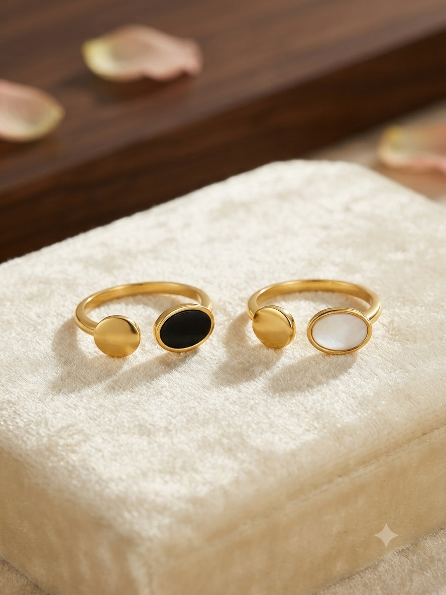 Elegant Gold Plated Dual Motifs Adjustable Ring for Women