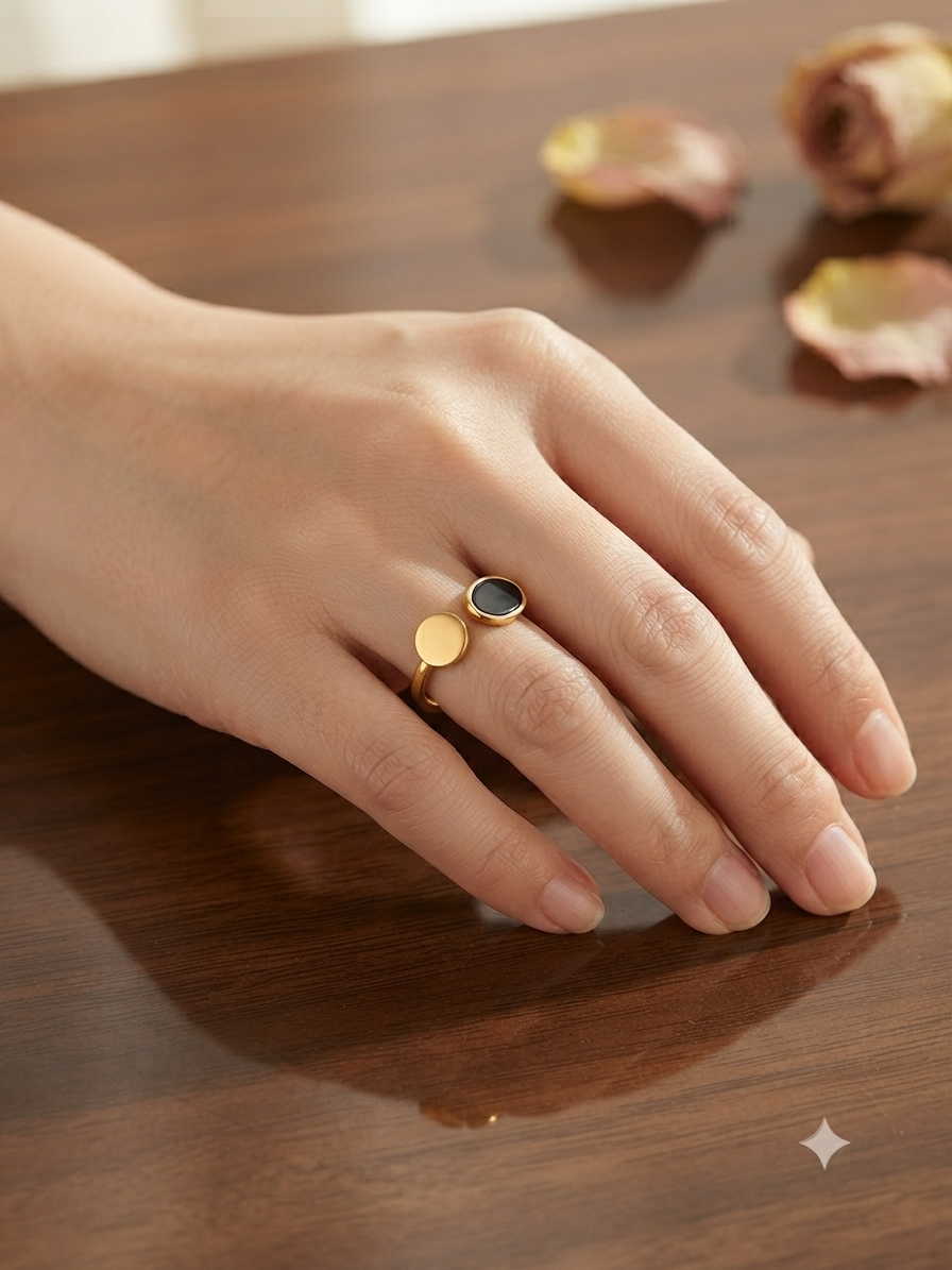 Elegant Gold Plated Dual Motifs Adjustable Ring for Women