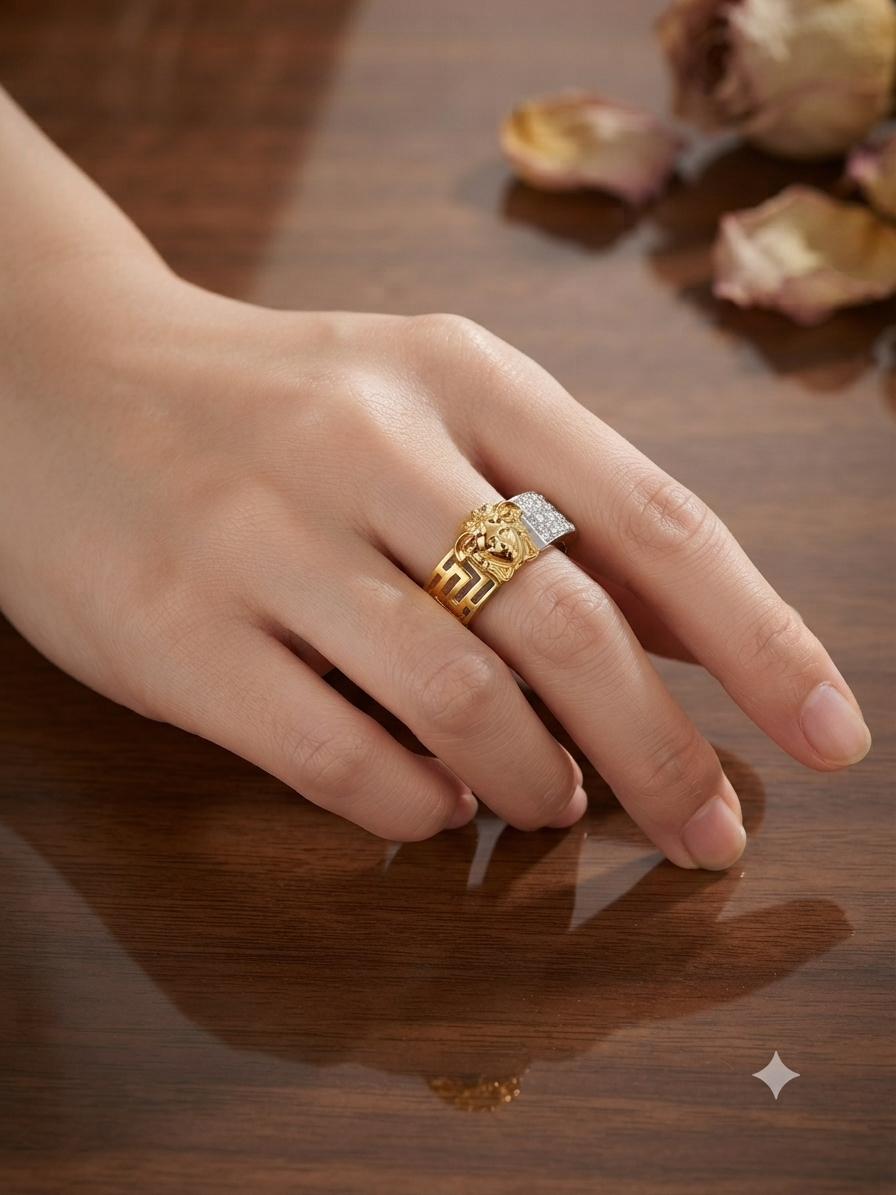 Royal Medusa Gold Plated Zircon Ring for Men/Women