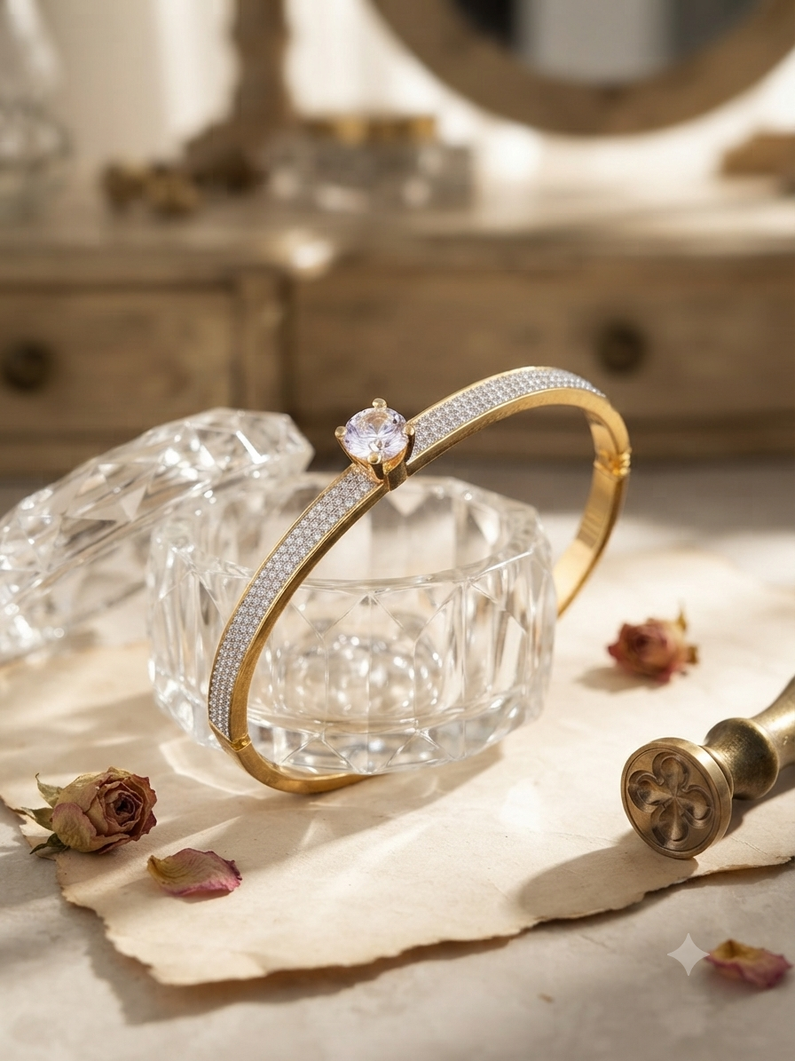 Elegant Gold Plated Floral Zircon Bangle Bracelet for Women