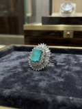 Royal Emerald-Cut Aqua Blue Halo Ring