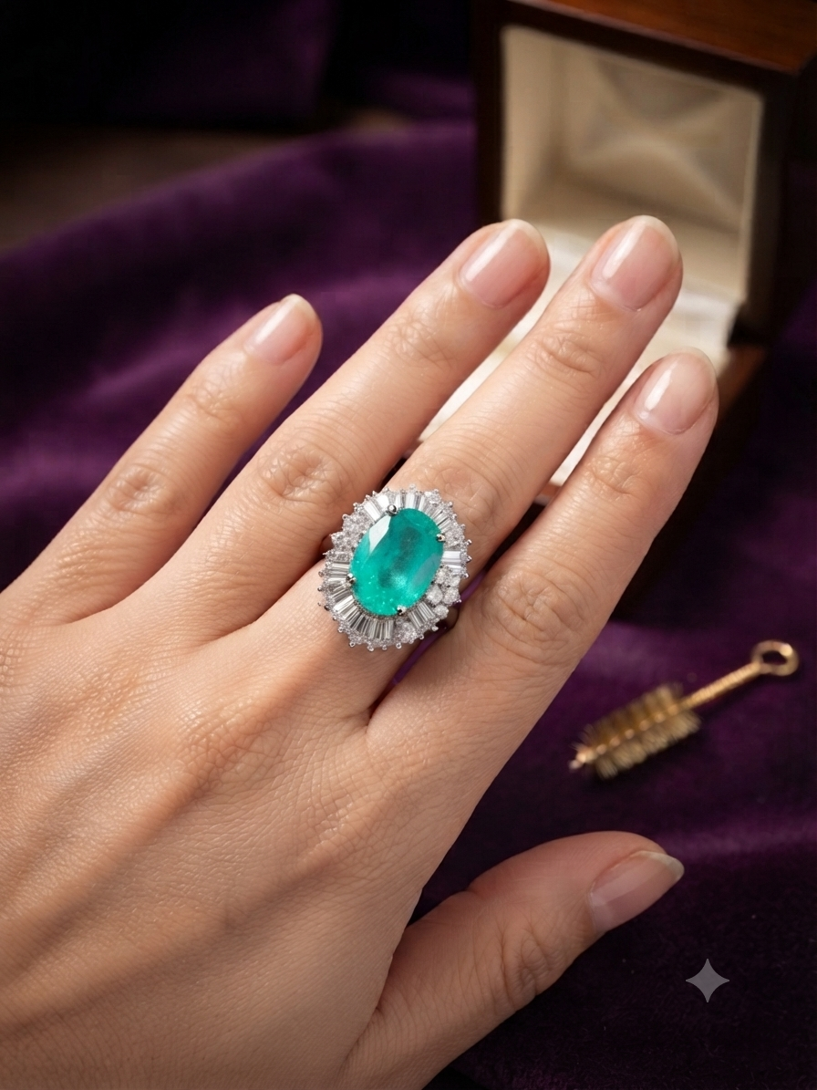 Royal Aqua Oval Halo Ring