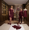 Elegant 4-Piece Nightwear Combo: Silk Satin Slip, Long Robe & Velvet Loungewear